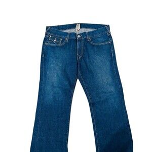 True Religion Men's Blue Jeans, Size 38 With Detailed Pockets In The Back